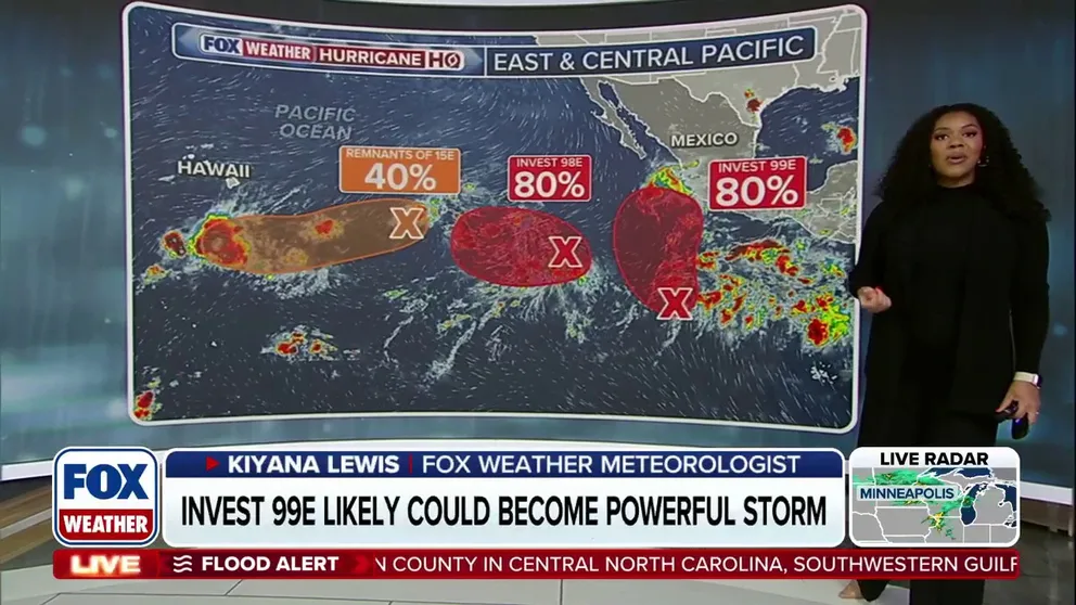 We continue to monitor three different tropical systems in the Pacific all with medium to high chances of developing over the next week. Invest 99E could even became a major hurricane by mid-to-late next week.