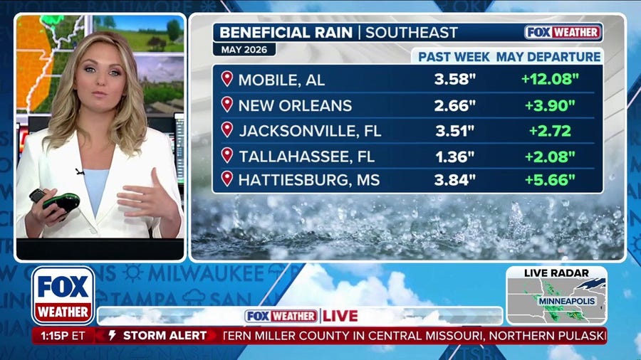 Rain expected to drench the Southeast US through the midweek