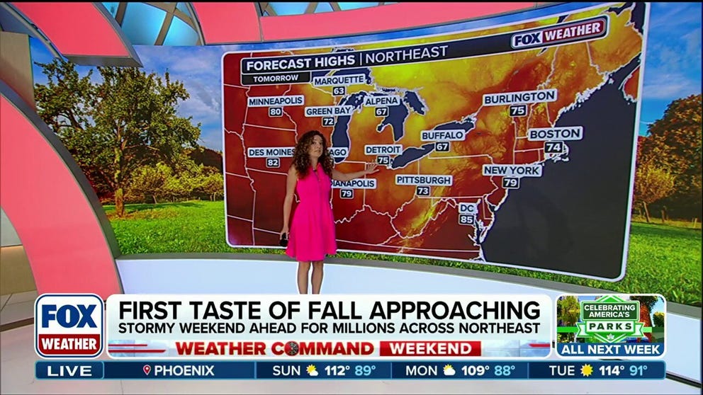 A sweeping cold front will push across the eastern U.S. early next week, bringing a refreshing, fall-like air mass and relief from the late-summer heat. FOX Weather Meteorologist Bayne Froney breaks down the forecast.