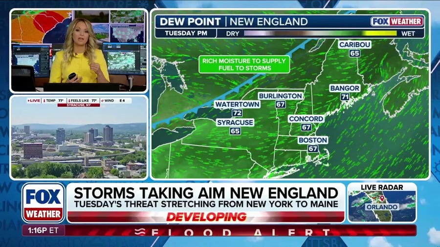 Severe storm threat shifts to New England with damaging winds capable of knocking out power to thousands