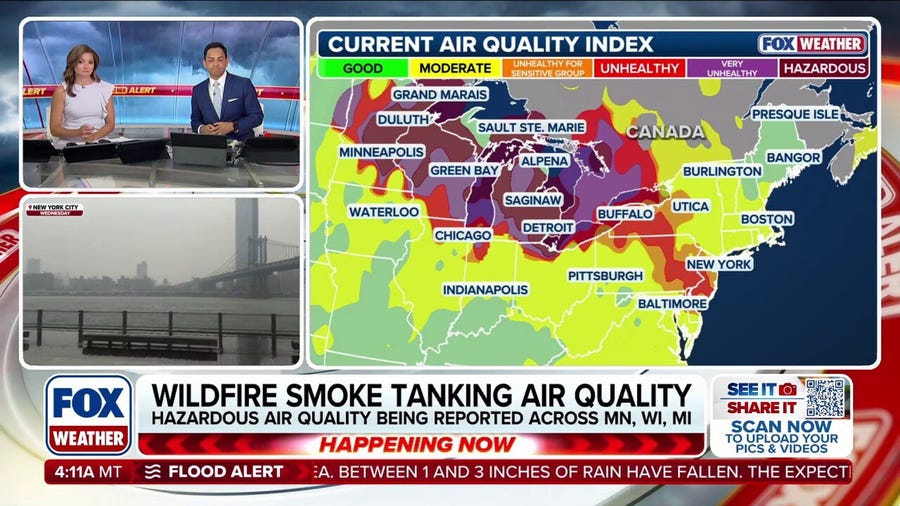 Canadian wildfire smoke shrouds Northeast & Midwest, reducing air quality