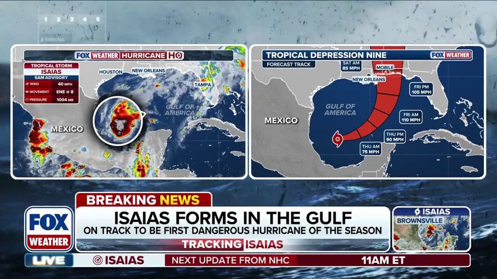 Tropical Storm Isaias has formed in the southern Gulf and is forecast to quickly strengthen into a powerful Category 2 hurricane and charge toward the northern Gulf Coast later this week. Isaias is expected to approach the coast on Friday and landfall is currently estimated to be sometime late Friday or early Saturday between Biloxi, Mississippi and Panama City, Florida.