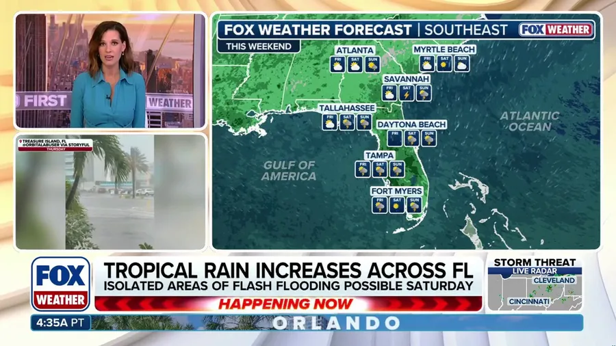 Tropical downpours expected across Florida and Southeast coast this weekend