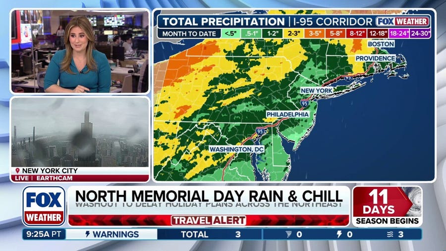Rain brings holiday gloom to major cities in the Northeast including New York City