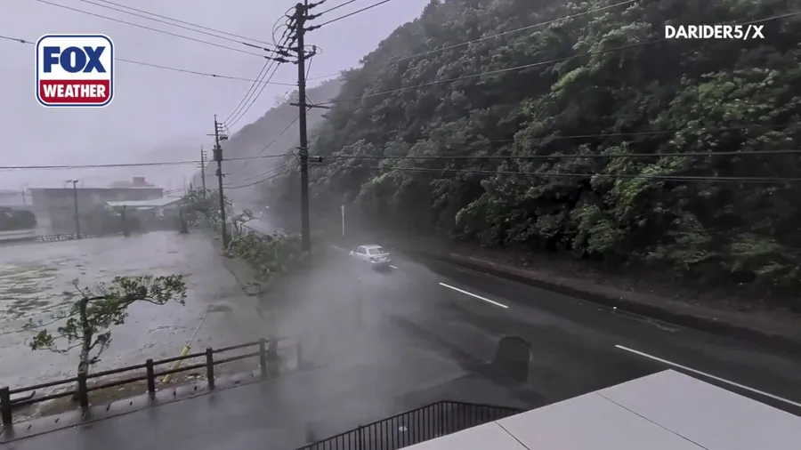 Watch: Winds from Typhoon Dolphin howl through Amami, Japan