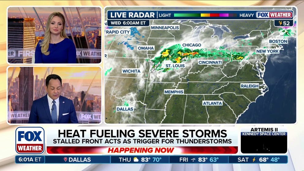More than 52 million people are under a severe weather threat across parts of the Plains, Midwest, Ohio Valley and the Mid-Atlantic on Wednesday, the first of several days of storms expected to last through the weekend — setting the stage for potential flash flooding.