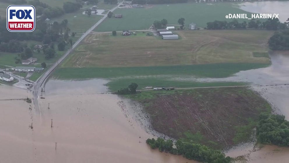 Drone video shows parts of Jackson County, Alabama, inundated during Flash Flood Emergency