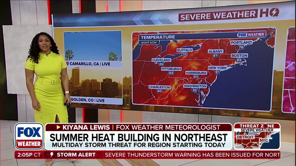 NORTHEAST HEAT: Popular locations in the Northeast are experiencing a brief heat wave, with warm temperatures fueling thunderstorm development across the region.
