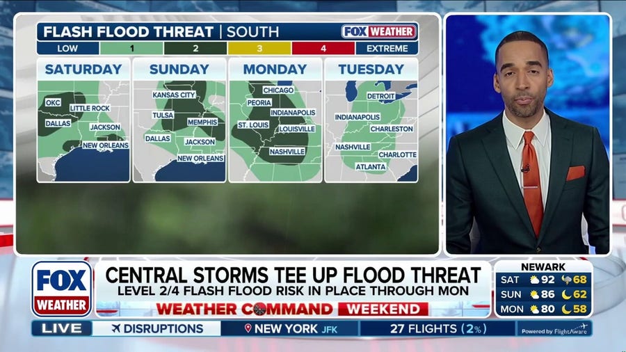 Storms in the central and south teeing up flood threat through early next week
