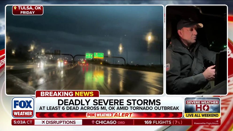 A multi-day severe weather outbreak spanning 1,500 miles has ripped through the Heartland, killing at least six people on Friday in Michigan and Oklahoma. FOX Weather Correspondent Robert Ray is in Oklahoma as storms are continuing to fire, threatening millions today.