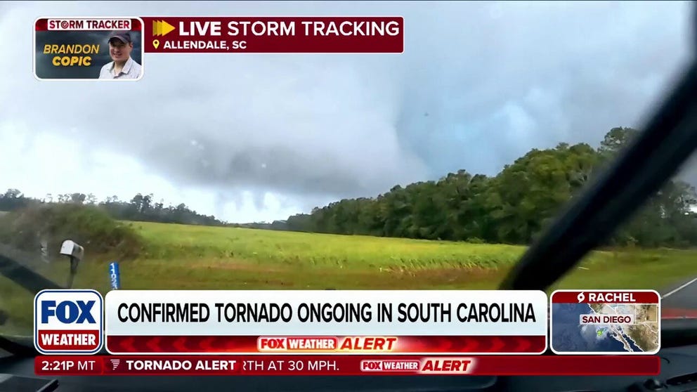 A confirmed tornado touched down near Allendale, South Carolina, as outer bands from Hurricane Isaias fuel a heightened tropical tornado threat. FOX Weather Exclusive Storm Tracker Brandon Copic is on scene tracking the twister as the severe thunderstorms erupt across parts of the Southeast.