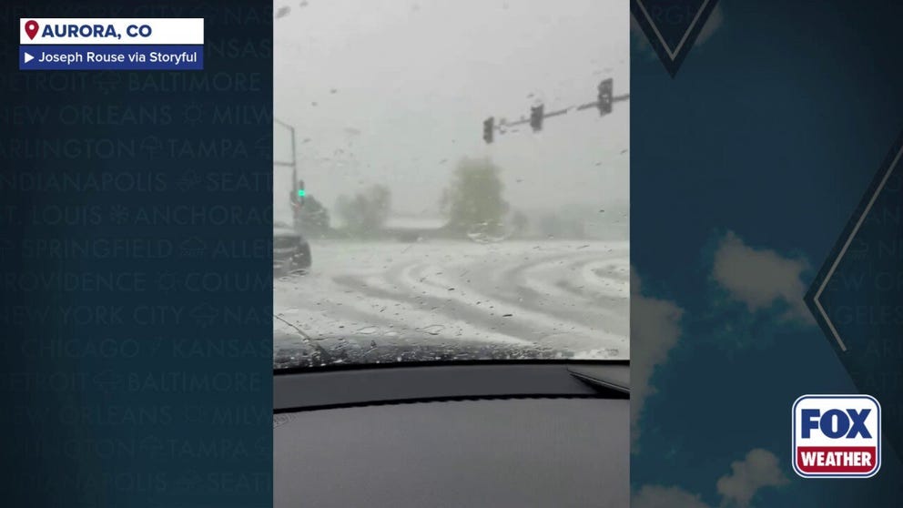 Large hail pelted Aurora, Colorado, Monday after a severe thunderstorm developed right over the Denver metro area. Accumulating hailstones made the ground look like it was covered in snow.