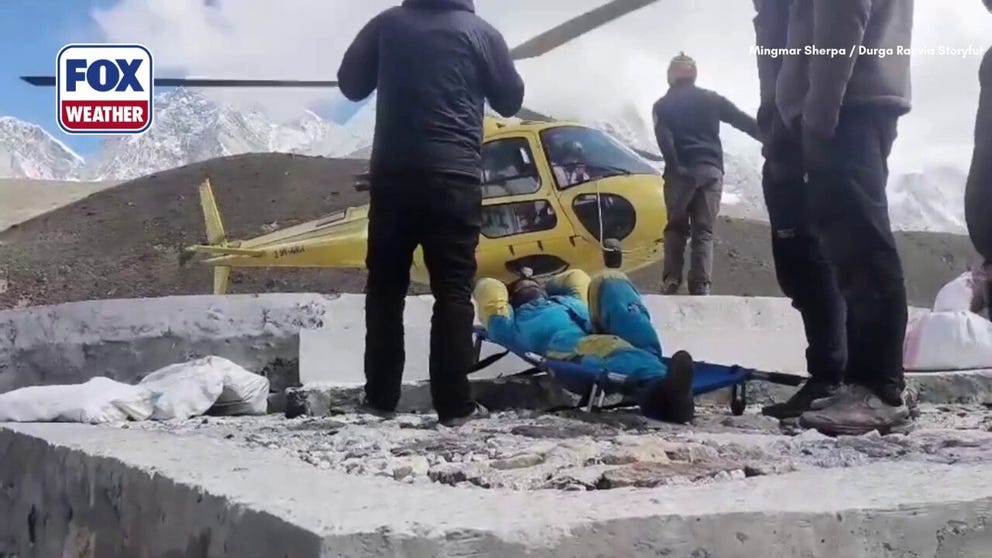 Newly released footage showed the moment rescuers evacuated Nepali guide Dawa Sherpa, also known as Hillary, from Everest Base Camp after he was found alive six days after vanishing on the world’s highest mountain.
