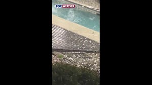 Massive amounts of hail splash down into a pool in Texas