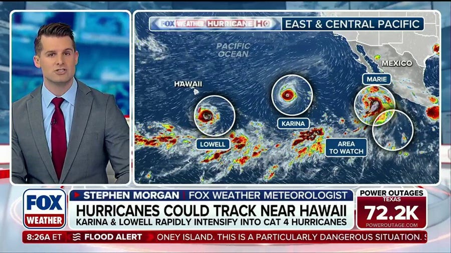 Marie to boost Southwest moisture as major hurricanes Lowell, Karina intensify in Pacific alongside new area to watch