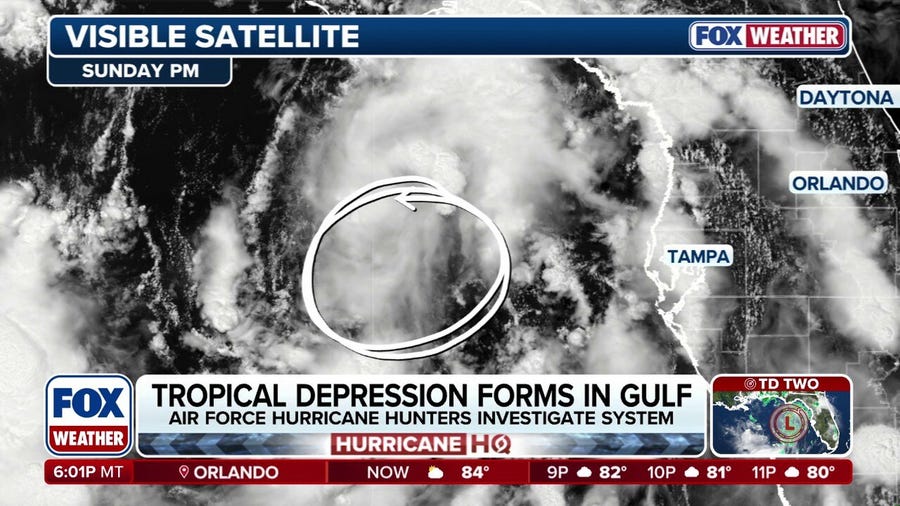 Newly formed Tropical Depression Two organizes in the Gulf, expected to bring thunderstorms and heavy downpours to the Southeast