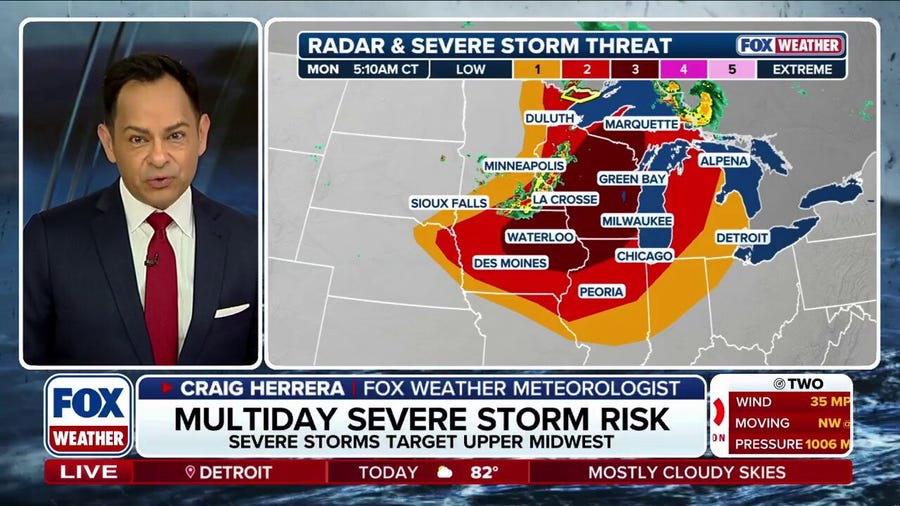 Multiday severe storm threat targets Midwest with damaging winds, large hail, possible tornadoes