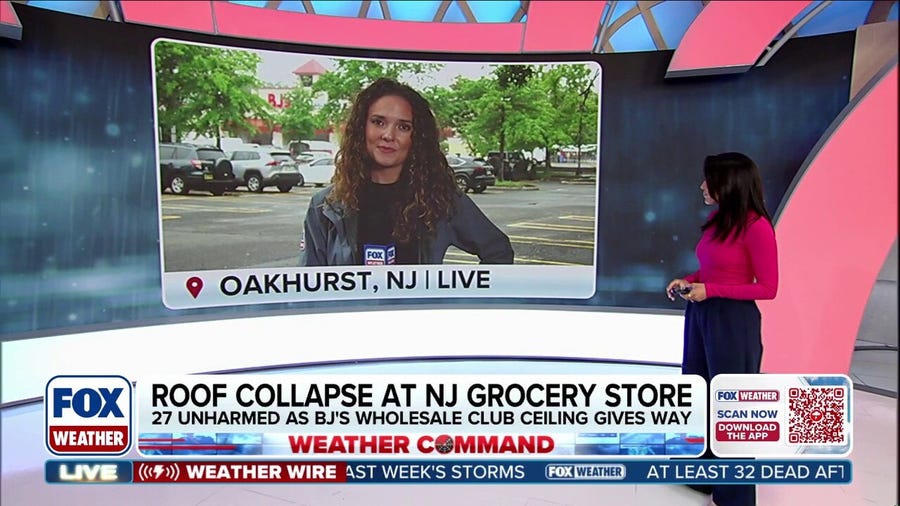 Torrential downpours cause partial roof collapse at New Jersey store amid widespread flash flooding