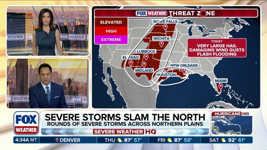 Severe storm threat expands across Plains, baseball-sized hail possible as flash flood threats increase 