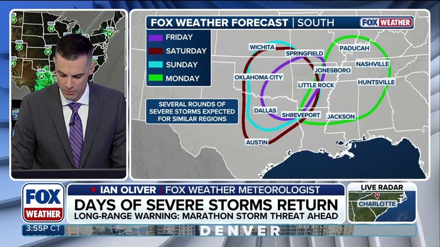 Days of severe storms return across a dozen states through Monday