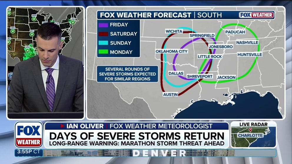 We are tracking days of severe storms that are not expected to let up anytime soon, with different systems impacting different areas in the South through at least Monday.