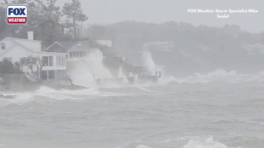 Waves rage on Long Island as nor'easter barrels up East Coast