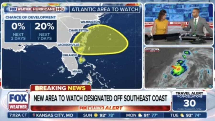 New area to watch designated off the Southeast coast of the US 