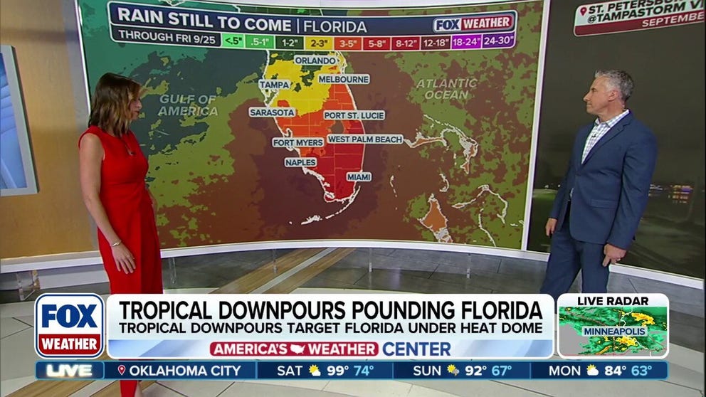 The Sunshine State is not going to be dry and sunshine-y much this week, as a large wave of tropical moisture slams into the state through next Friday. Up to six inches of rain is possible in some parts of Florida, which for most of this year has been in a state of significant drought.