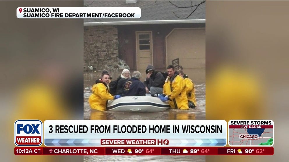 Flood risks are rising across the Great Lakes due to heavy rain and rapid snowmelt. In Suamico, Wisconsin, firefighters rescued three people from a home on Tuesday as water filled the basement and began reaching the first floor, threatening their safety.