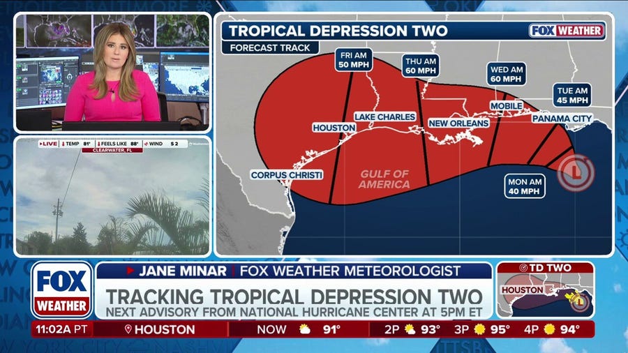 Tropical Depression Two forms in the Gulf, with heavy downpours expected in the Southeast