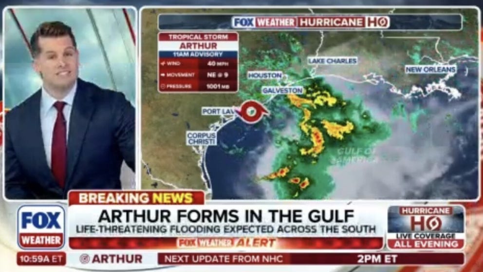 Tropical Storm Watches and Warnings were issued across parts of Texas and Louisiana as Tropical Storm Arthur formed on Wednesday, potentially bringing damaging winds, torrential rainfall and storm surge throughout the region. Arthur is the first named storm of the 2026 Atlantic hurricane season.