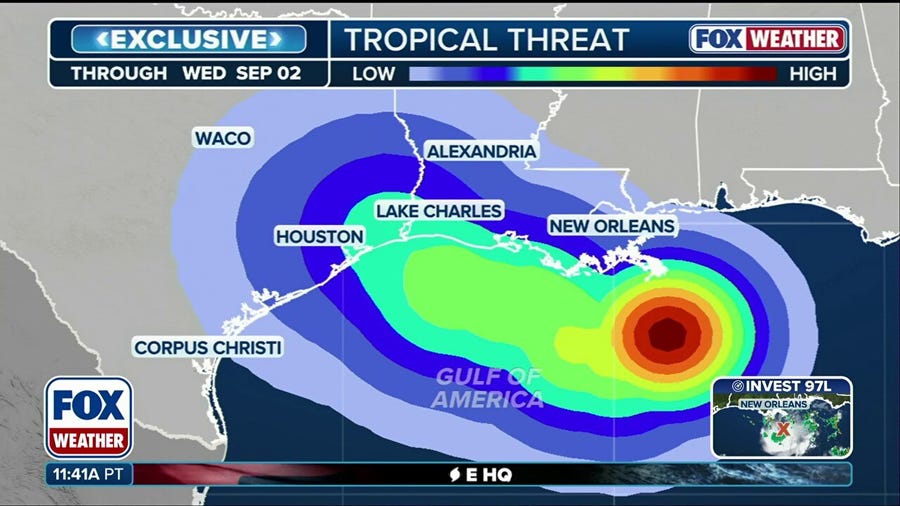 Invest 97L churns in Gulf with 50/50 chance of becoming tropical depression