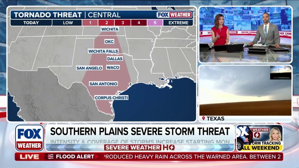 Severe storms are expanding across the Plains, with nearly 40 million people at risk for hail, damaging winds, and a few possible tornadoes. A level 2 out of 5 severe storm risk is in place across parts of the region. FOX Weather Meteorologists Michael Estime and Melanie Black break down what’s happening:
