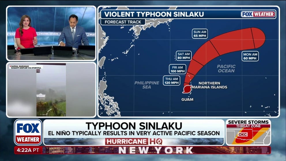 Most of the land impacts from Typhoon Sinlaku have passed, but the storm is still pretty strong with winds of 125 mph as it moves through the West Pacific Ocean. The typhoon is expected to continue northeast through the weekend, weakening as it goes. Typhoon Sinlaku peaked with winds at 180 mph, making it a super typhoon.