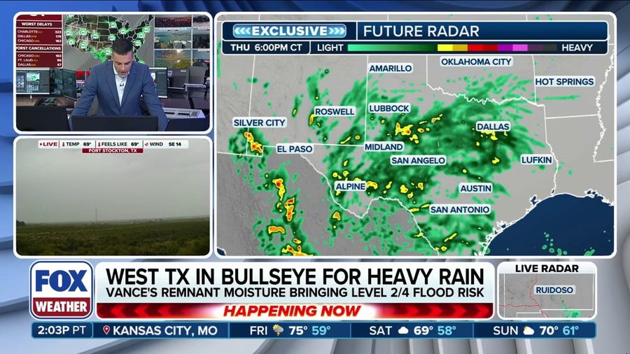 Remnant moisture from Tropical Depression Vance bringing heavy rain to Texas