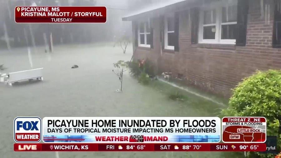 Picayune, Mississippi home inundated by floodwaters as the remnants of Arthur impact the region