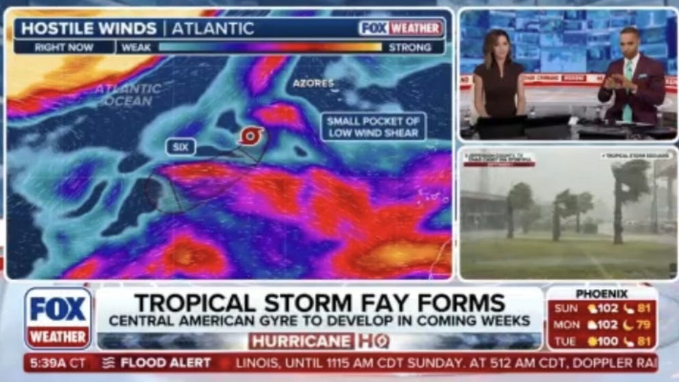The Atlantic's next named storms has formed and it is Tropical Storm Fay. Fay is expected to ultimately fizzle out amid hostile conditions. FOX Weather Meteorologists Melanie Black and Michael Estime have the latest: