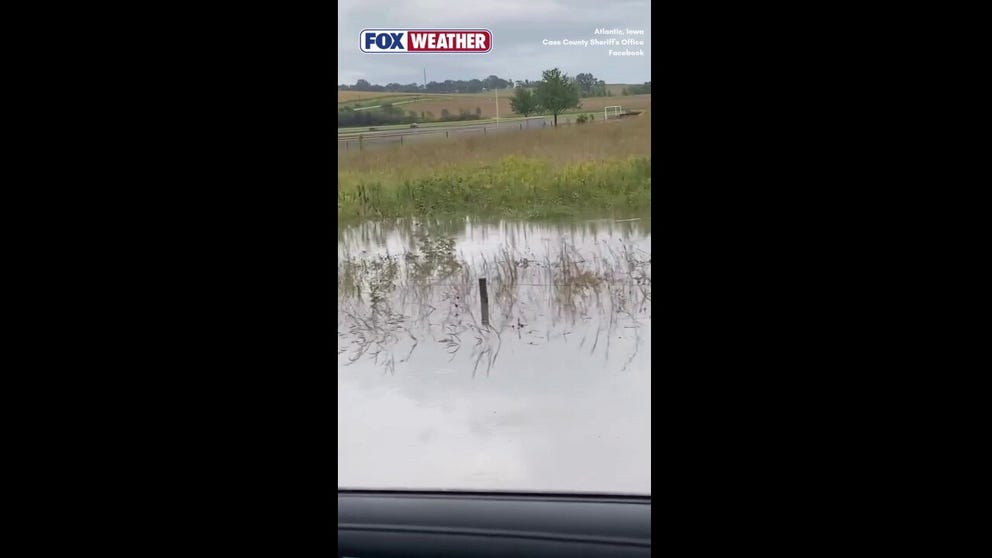 Rounds of rain triggered flash flooding on Tuesday afternoon, Sep. 16, 2026, in Atlantic, Iowa.