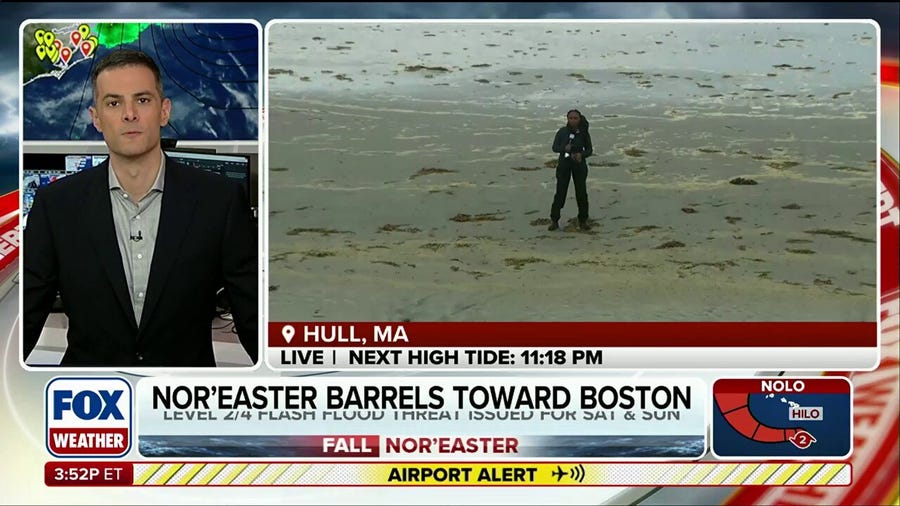 Fall nor’easter brings whipping winds, massive waves to New England coast