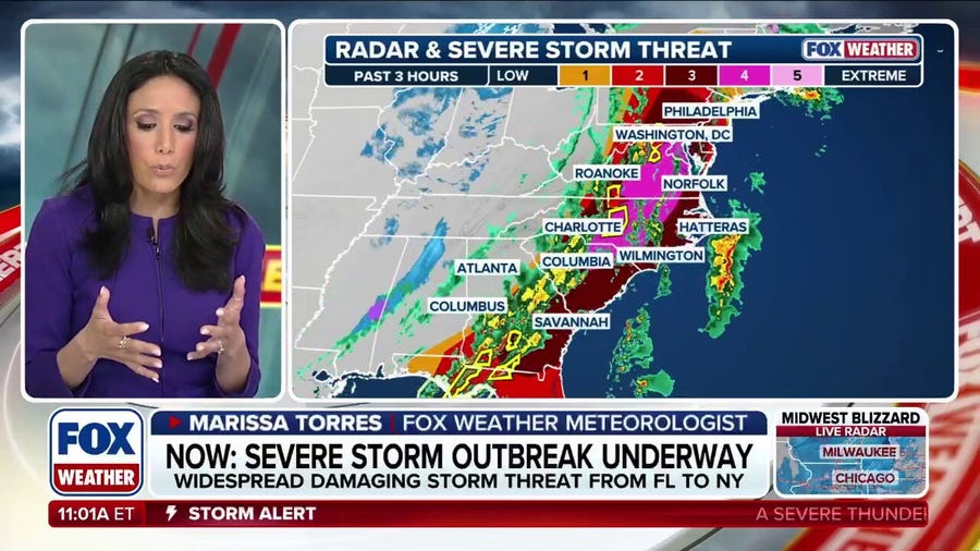 Tornado Watch issued for Washington DC amid sprawling severe severe storms threatening East Coast