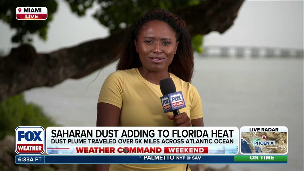 FOX Weather Correspondent Brandy Campbell reports live from Miami, where the heaviest concentrations of Saharan dust are blanketing Florida and the Gulf Coast this weekend. The plume has traveled over 5,000 miles across the Atlantic Ocean, acting as a thermal blanket that intensifies the extreme heat locked across the region