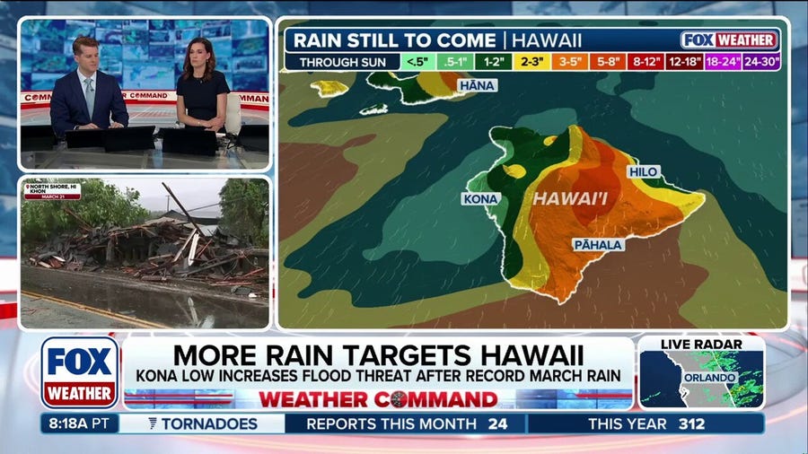 Hawaii facing increased flood threat as Kona Low dumps more rain