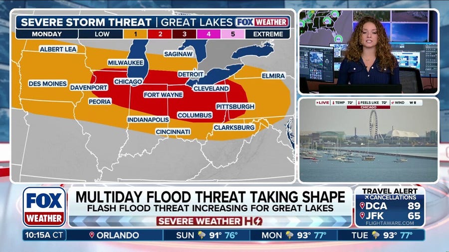 Multiday flash flood threat increasing for Great Lakes, Ohio Valley into next week