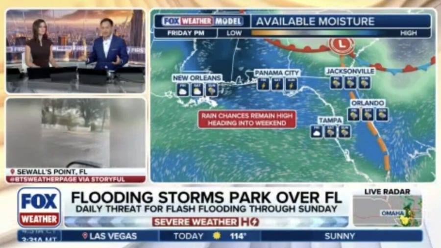 Daily threat for flash flooding takes aim at Florida with summer heat fueling severe storms