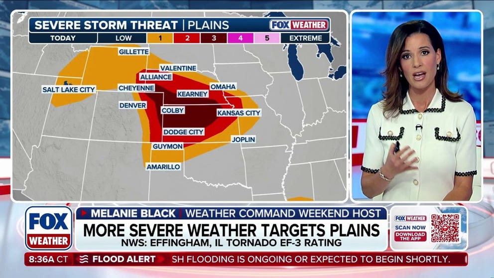 NEXT THREAT: More rounds of continuous severe storms are headed for the Midwest and Great Plains, where strong rain, damaging wind, hail, and maybe tornadoes are possible starting tonight and through Sunday.