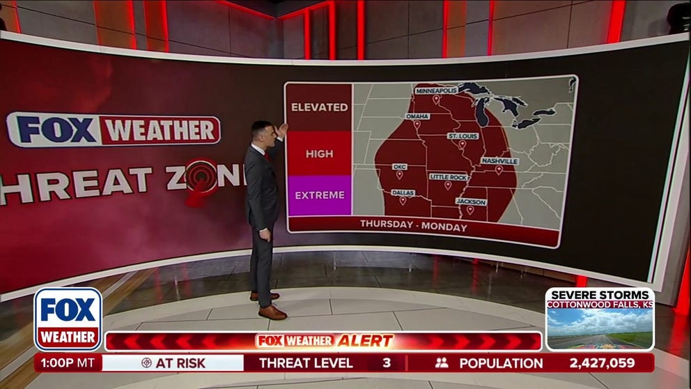 Over the next several days, millions in over a dozen states are at risk for dangerous severe storms. The exclusive FOX Weather Threat Zone is tracking what communities will be impacted and when. Stay with FOX Weather for the latest live coverage on this multi-day severe weather threat. 