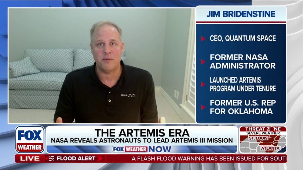 NASA announced the crew of its Artemis III mission to send 4 astronauts into low Earth orbit for critical tests to get to the next phase of landing people back on the moon. CEO of Quantum Space and Former NASA Administration Jim Bridenstine joins FOX Weather to talk about the crew announcement, the equipment and the future of the program. 