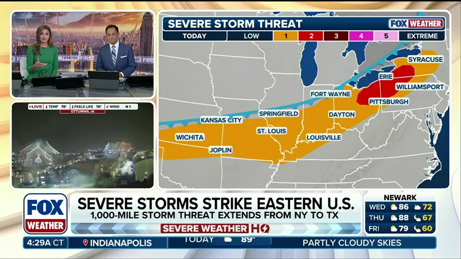 Severe weather threat targets 1,000-mile corridor from Plains to New York, fueling flood threat