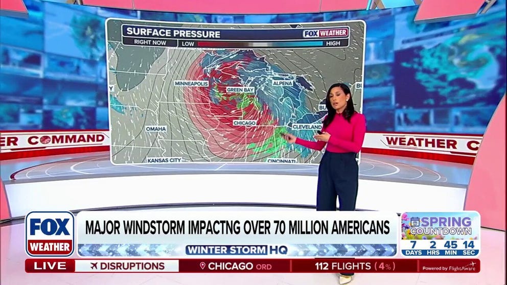 An intensifying clipper is moving across the Upper Midwest, the Great Lakes and the Ohio Valley, packing wind gusts that could exceed 75 mph for more than 70 million people. More than 90,000 customers were without power across the region early Friday and strong winds caused significant air travel delays. The strong wind will reach the interior Northeast and New England through the day Friday. Winds will briefly die down before ramping up again Saturday night when a second winter storm moves into the Midwest.