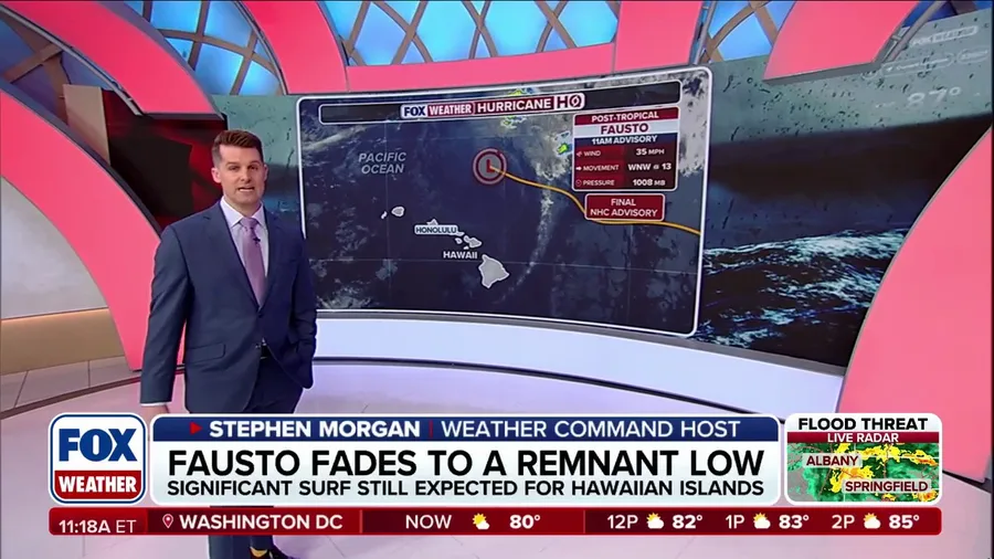 Fausto degenerates to a remnant area of low pressure, still expected to dangerous surf for Hawaii
